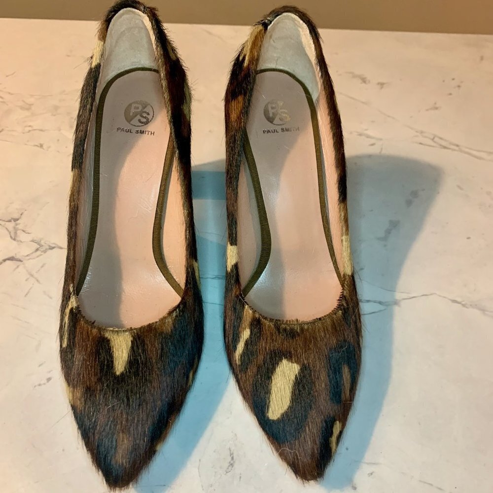Paul Smith Pony Hair Leopard Print Block Heel Womens Size 7